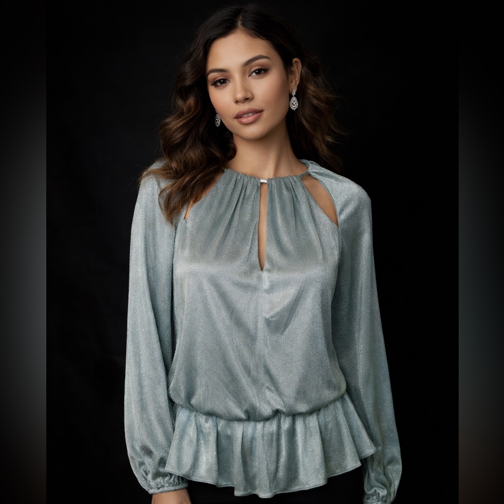 Boston Proper Silvery light turquoise blue woman’s top.
